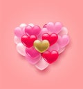 Background with heart. Delicate bright with 3D volumetric hearts.