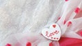 Background from heart shaped gingerbread and beautiful fabric texture. Valentines Day