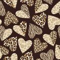 Background with hearts with animal skin pattern.