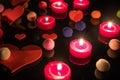 Background with hearts, candles and coloured balls. Love, colour Royalty Free Stock Photo