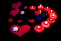 Background with hearts, candles and coloured balls. Love, colour Royalty Free Stock Photo