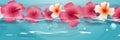 background with hibiscus and plumeria flowers floating in water for banners, cards, flyers, social media wallpapers