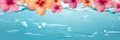 background with hibiscus and plumeria flowers floating in water for banners, cards, flyers, social media wallpapers