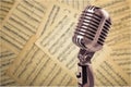 Retro style microphone on notes background