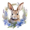 Flower animal cute card watercolor bunny illustration spring background easter art rabbit Royalty Free Stock Photo