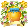 Background with honey jar Royalty Free Stock Photo