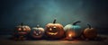 background horror fear halloween night evil blue table tree mystery pumpkin. Generative AI. Royalty Free Stock Photo