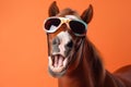 fun animal banner portrait goggles horse smile colourful sunglasses background funny. Generative AI.