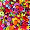 Top view of a pile of cheery and vibrant buttons