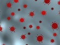 Background with red icons of coronavirus over bright background Royalty Free Stock Photo