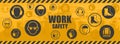 Background of icons, pictograms of industrial safety and occupational health. Personal protection equipment for the prevention of