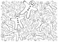 Hand Drawn of Christmas Gingerbread Man Cookies Background Royalty Free Stock Photo