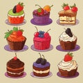 background illustration muffins cupcakes pastries cream berries bakery