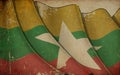 Old Paper Print - Waving Flag of Burma - Myanmar Royalty Free Stock Photo