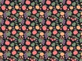 Background with illustration of seamless pattern with stylized fruits theme. Illustration.