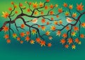 Background with illustration of tree branch with birds. Stylized elements. Digital art.