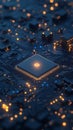 Background image of an abstract quantum computing system with a processor, electronic circuits, and artificial neurons.