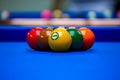 Background image of Billiard balls in a blue pool table Royalty Free Stock Photo