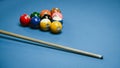 Background image of Billiard balls in a blue pool table Royalty Free Stock Photo