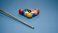Background image of Billiard balls in a blue pool table Royalty Free Stock Photo