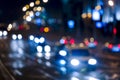 Blurred car lights and colorful illumination at night street Royalty Free Stock Photo