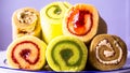 background image, cake Rolls, three flavors.