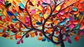 Background for an image of a colorful tree with leaves on hanging limbs. 3D abstraction wallpaper for decorating interior walls