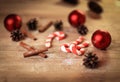 background image cookies,Christmas balls and cones on wooden bac