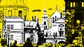 Background with the image of the Crusader Square in Prague in comic style