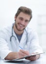 Background image of a doctor writing out a prescription Royalty Free Stock Photo