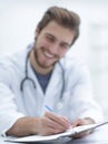 Background image of a doctor writing out a prescription Royalty Free Stock Photo