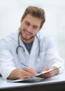 Background image of a doctor writing out a prescription Royalty Free Stock Photo