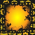 Abstract background image for Halloween, the pumpkin with different faces in a circle space for labels in the middle Royalty Free Stock Photo