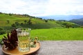 Background image of mountains terraced rice fields Ban Na Pa Bong Piang, Chiang Mai, Thailand.