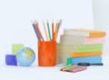 Background image of school supplies on white background .photo with copy space Royalty Free Stock Photo