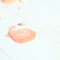 Background image of seashells on a wooden table.photo with place for text