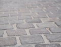 Background image of set of granite Grey brick stone street road. Light sidewalk, pavement texture Royalty Free Stock Photo