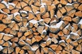 Background image of snow covered pile of firewood Royalty Free Stock Photo