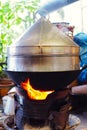 Background image Thai desserts with fiery fire