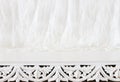 Background Image of vintage table and lace fabric in front of white wall. ready for product display