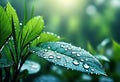 Background image of water drops and plants, grass in the rain, pure nature, background for design, Royalty Free Stock Photo