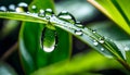 Background image of water drops and plants, grass in the rain, pure nature, background for design, Royalty Free Stock Photo