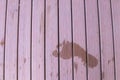 Background image of a wet footprint on a gently pink wooden floor. Royalty Free Stock Photo