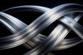 This is a background image in which silver intersecting streamlines are drawn with a brush on a black background Royalty Free Stock Photo