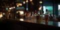 background Image of wooden table in front of abstract blurred restaurant lights