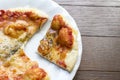 Background of Instant pizza cheese and ketchup over origano on w Royalty Free Stock Photo