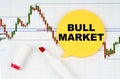 On the background of interactive forex charts there is a marker and a sticker with the inscription - bull market