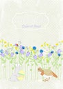background invitation rabbit with egg, bird and flowers. vector invitation Royalty Free Stock Photo