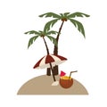 Background island with palms and cocktail coco and umbrella