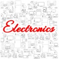 Background with household appliances icons. Various electronics vector icons.